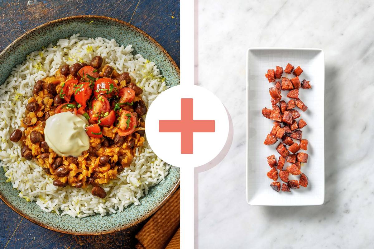 Lentil and Black Bean Chilli with Diced Chorizo