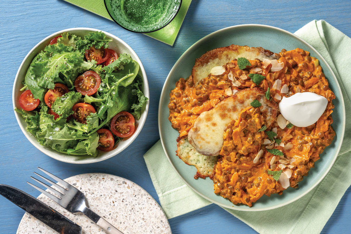 Lentil Loaded Spuds & Tomato-Kale Salad