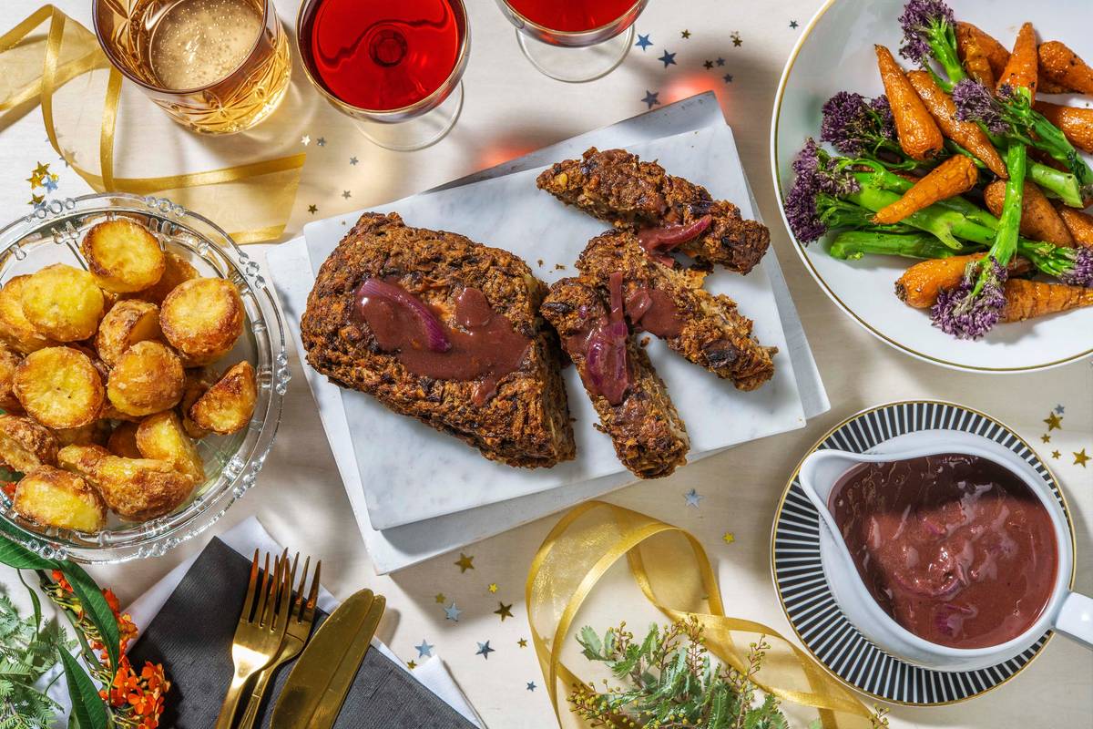 Lentil Nut Roast and Proper Roast Potatoes