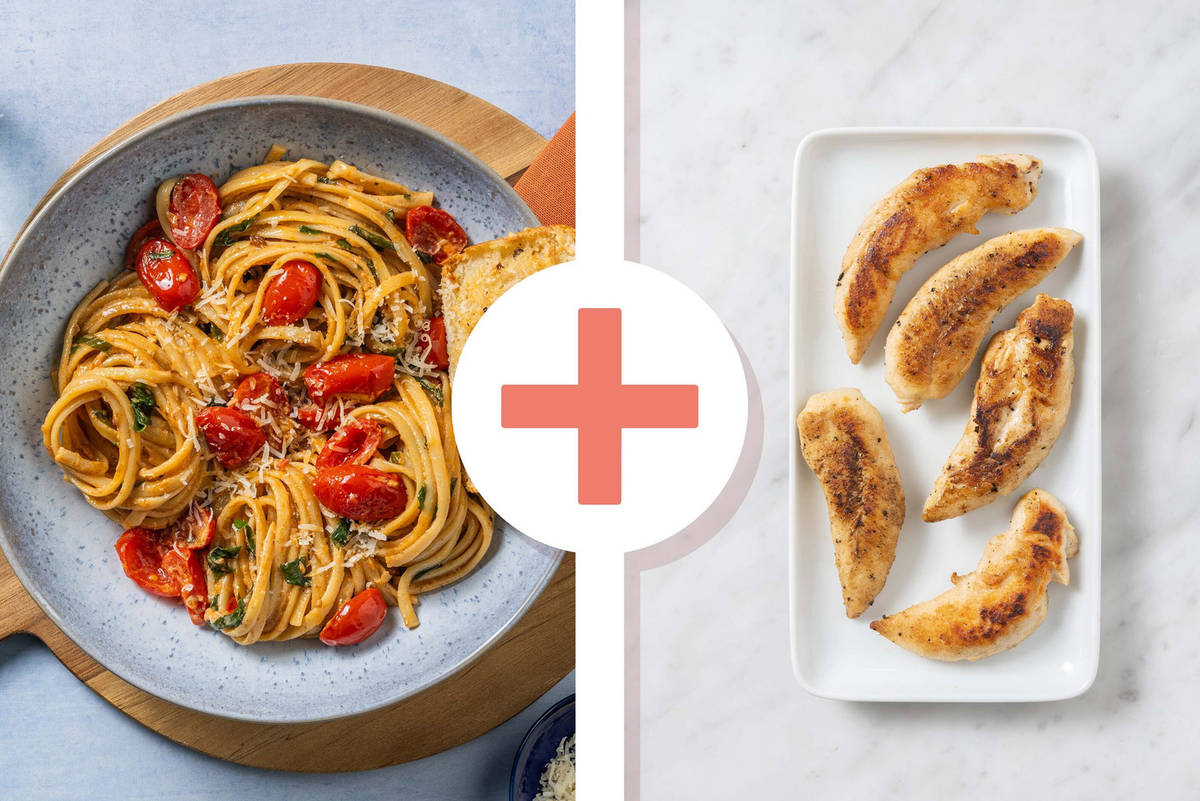 Creamy Chicken and Roasted Pepper Pesto Linguine