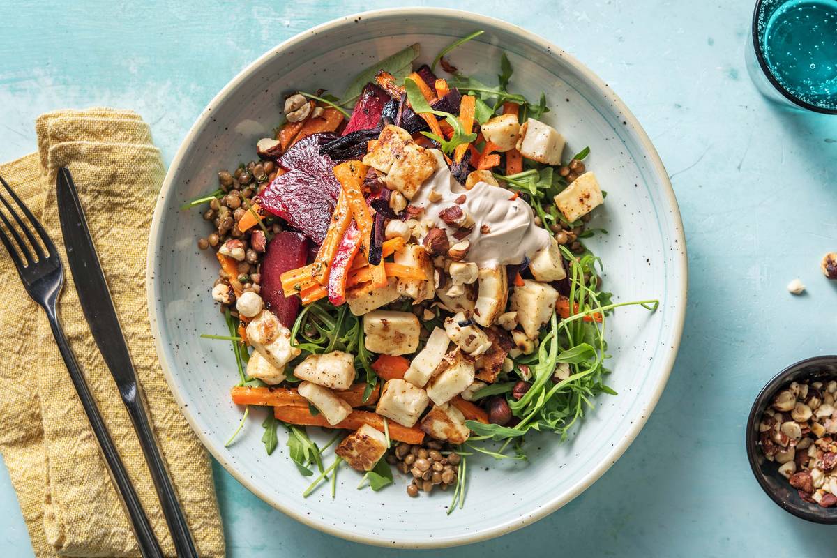 Linsensalat mit roter Beete und Halloumi
