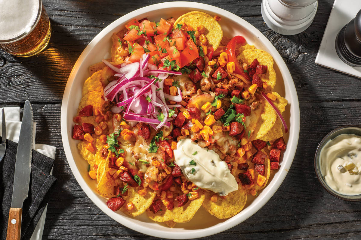 Loaded Cheesy Beef & Chorizo Nachos