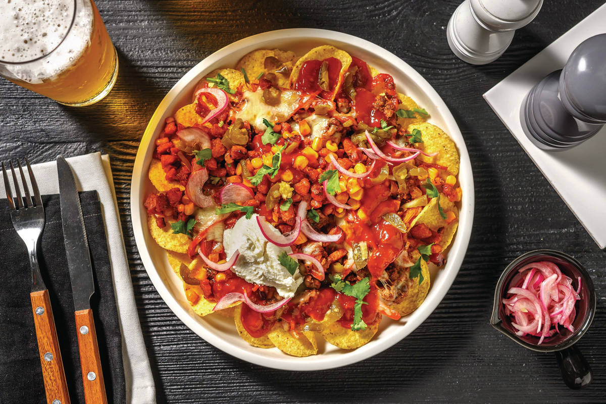 Loaded Cheesy Beef & Chorizo Nachos