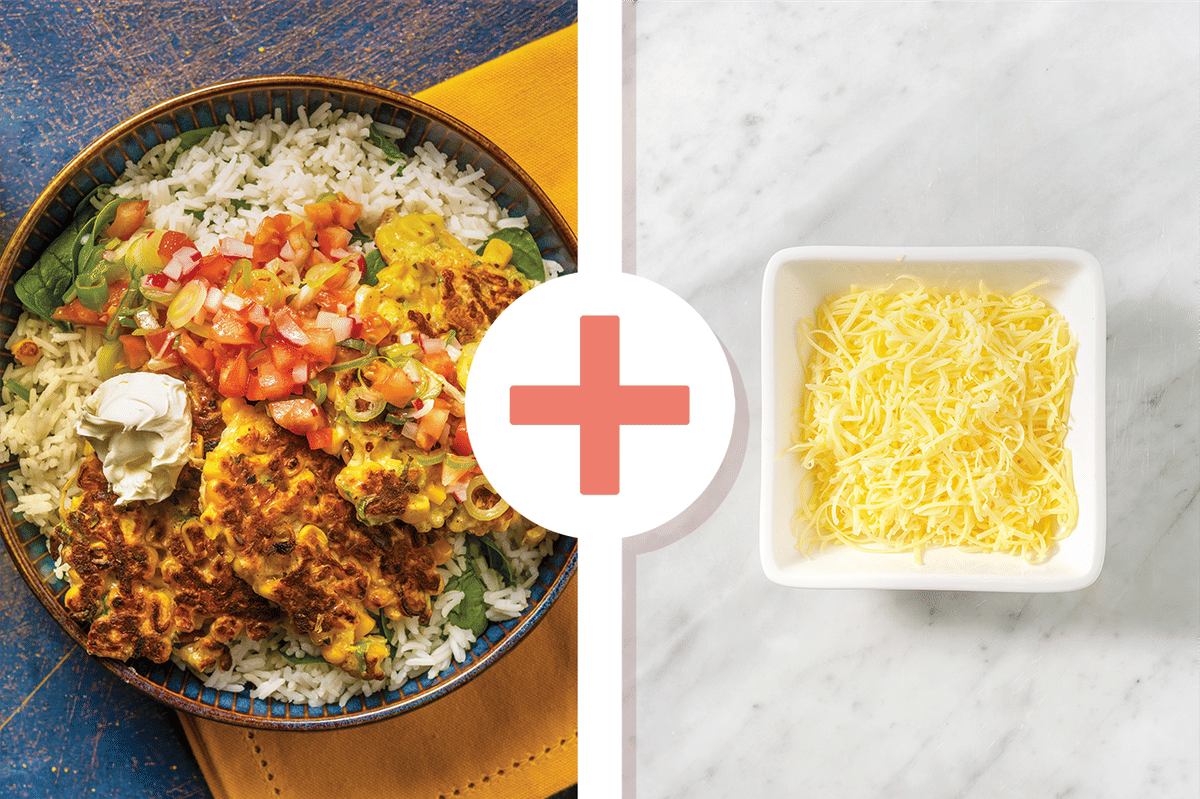 Cheesy Loaded Mexican Corn Fritter Bowl