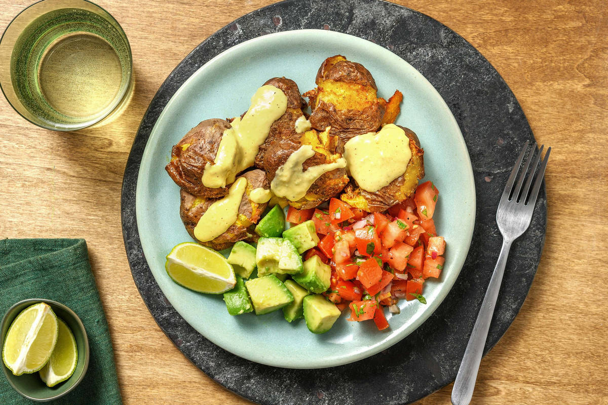 Loaded Smash Potatoes! mit Jalapeño-Käse-Soße