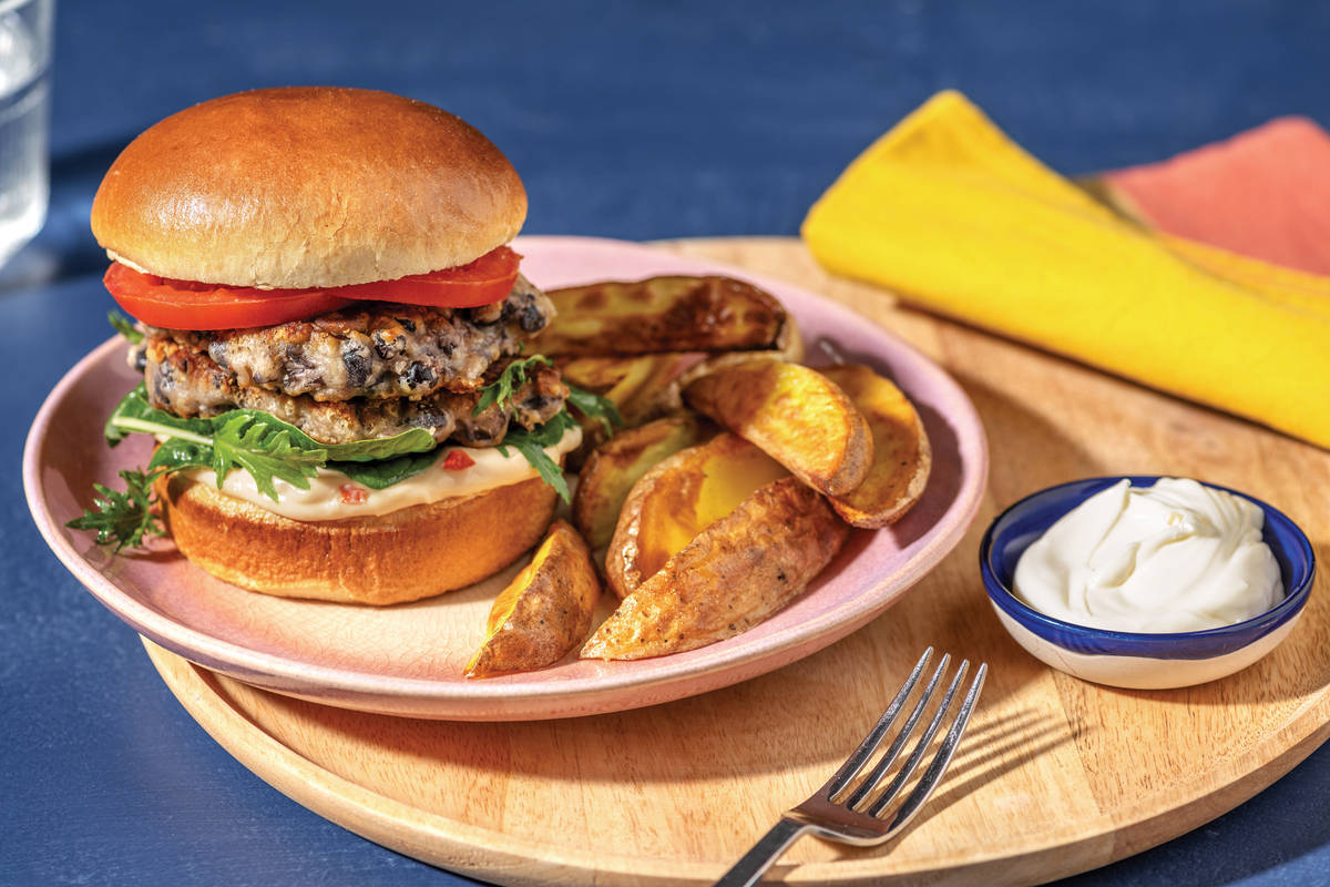All-American Black Bean, Halloumi & Cheddar Burger