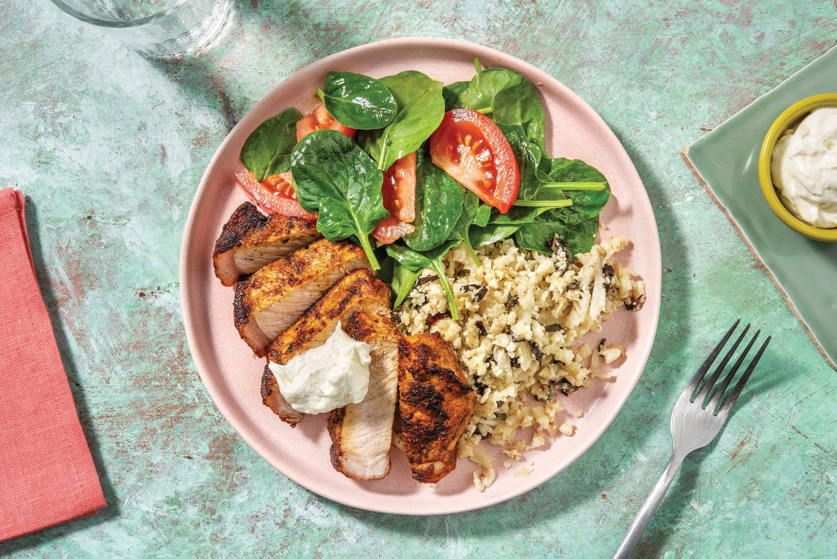 Chermoula Pork & Cauliflower Rice Bowl