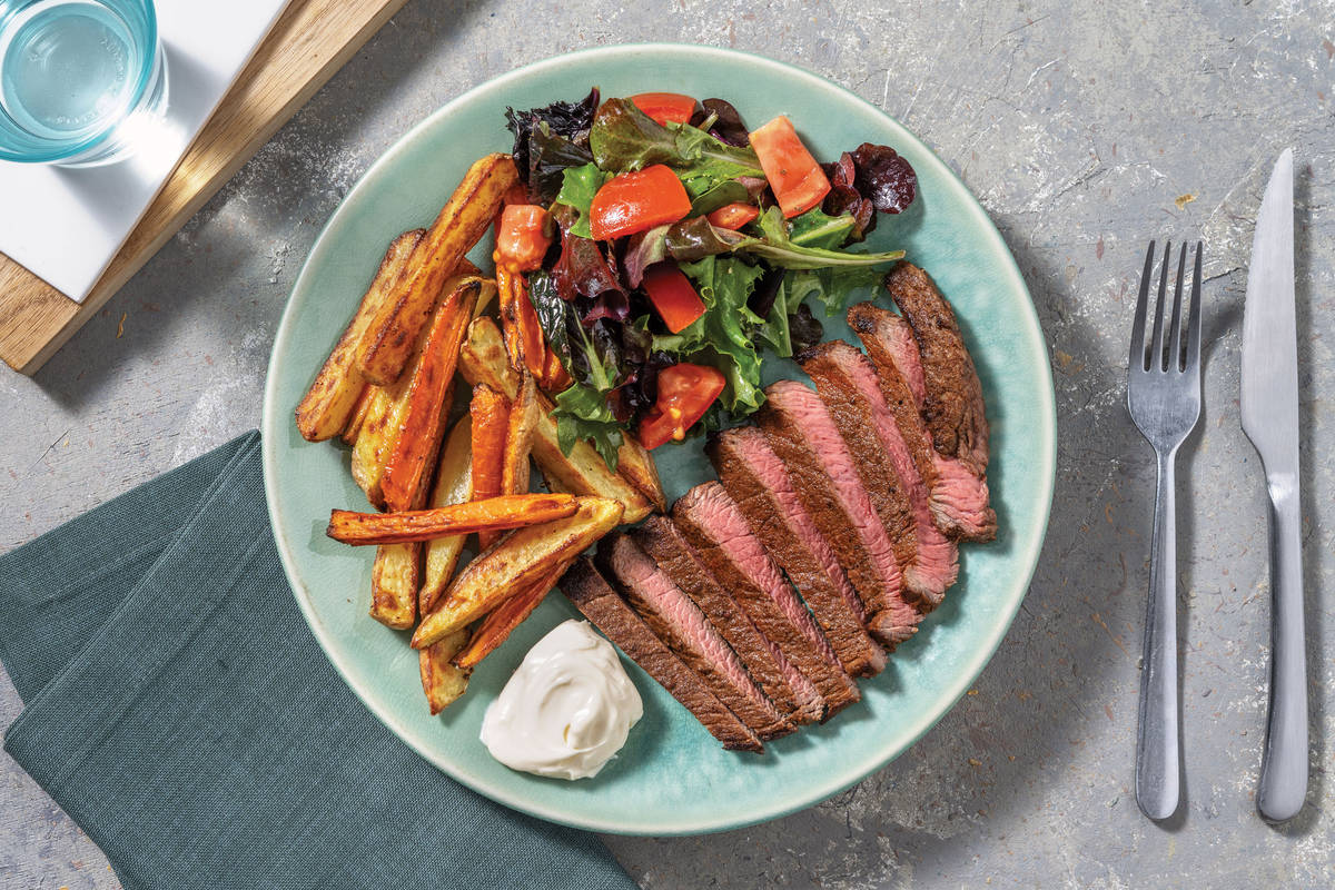 Nan's Easy Spiced Steak Veggie Fries Recipe HelloFresh - Main Image