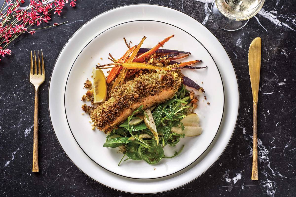 Pesto & Macadamia Crusted Salmon