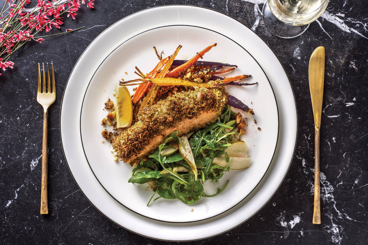 Pesto & Macadamia Crusted Salmon