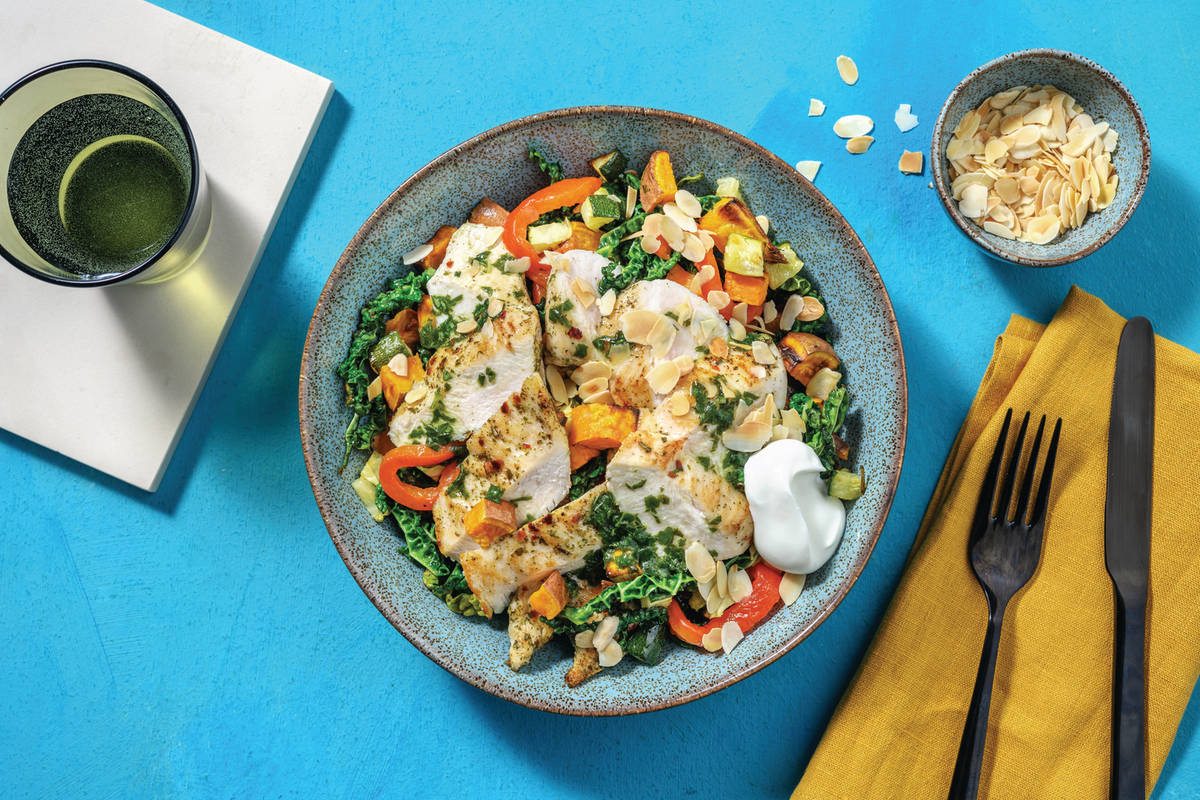 Mediterranean Chicken & Roast Veggie Toss