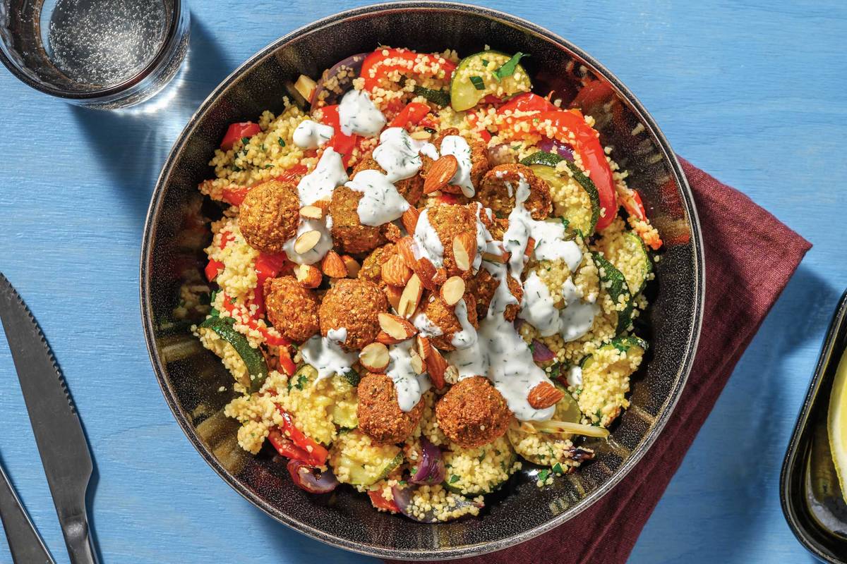 Mediterranean Falafel & Roast Veggie Couscous Bowl