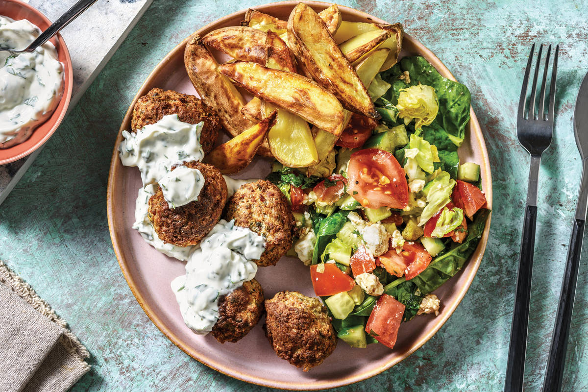 Mediterranean Beef Meatballs & Tzatziki