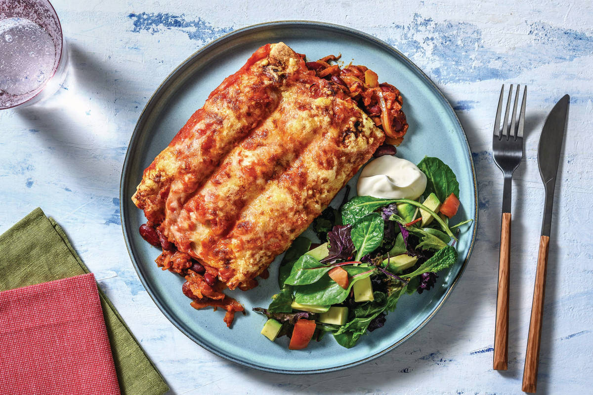 Cheesy Veggie & Bean Enchiladas