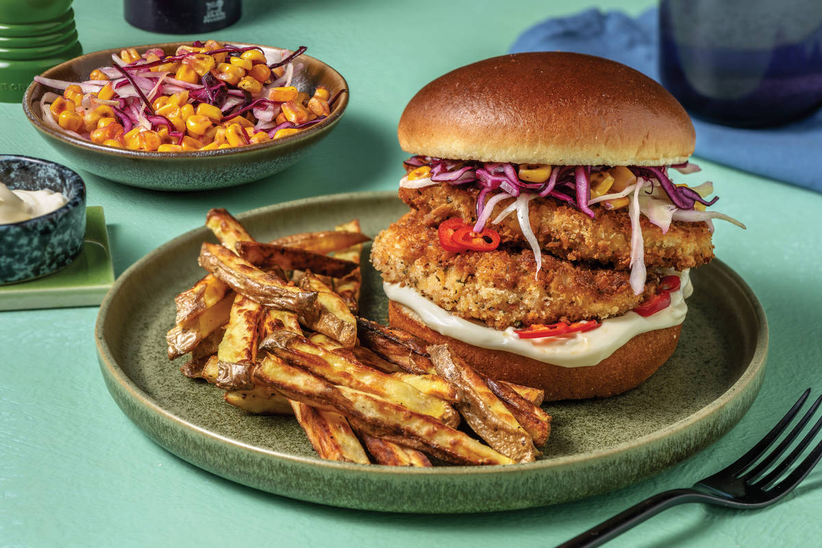 Mexican Crumbed Chicken Burger & Fries