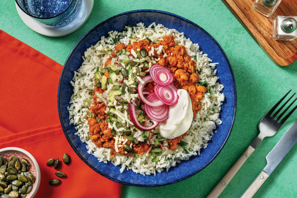 Mexican Smashed Bean & Chicken Rice Bowl