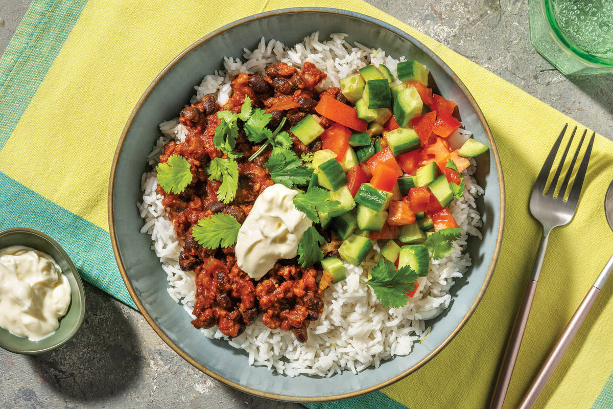 Mexican Veggie Mince & Black Bean Chilli Bowl