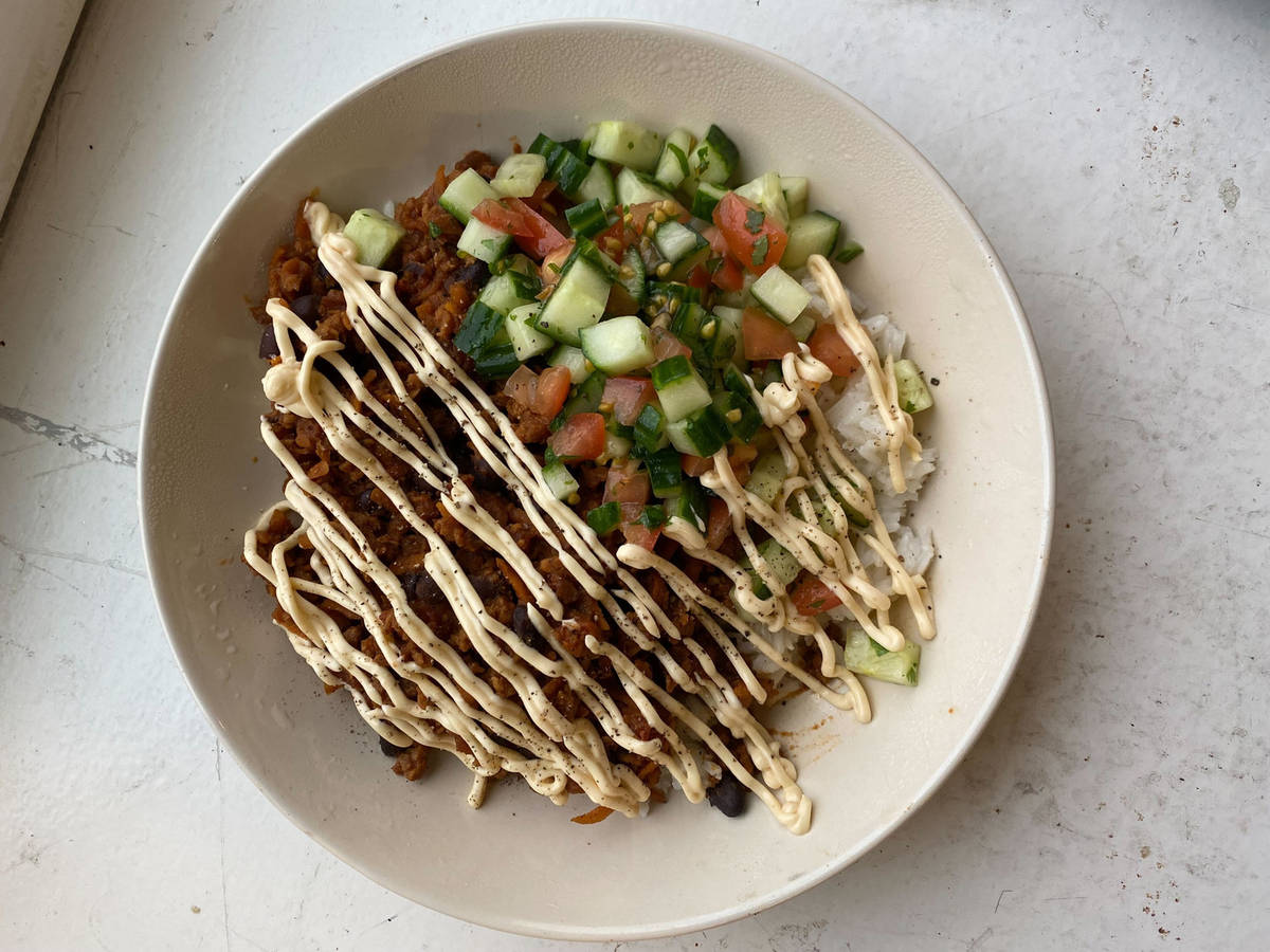 Mexican black bean and veggie mince bowl