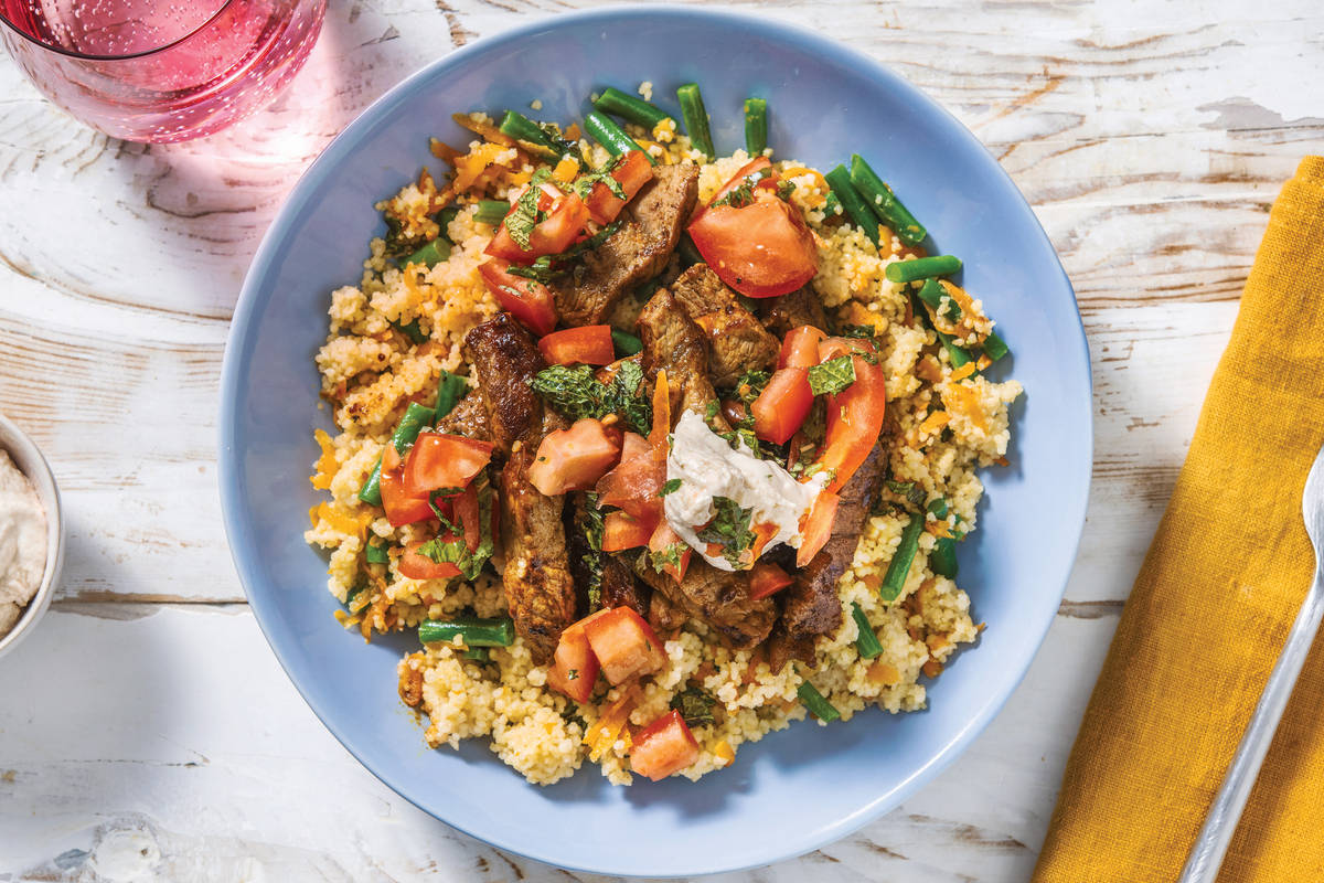 Chermoula Beef Strips & Carrot Couscous