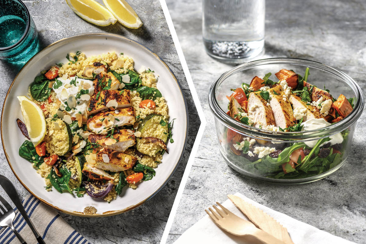 Spiced Yoghurt Chicken with Roast Veggie Couscous for Dinner
