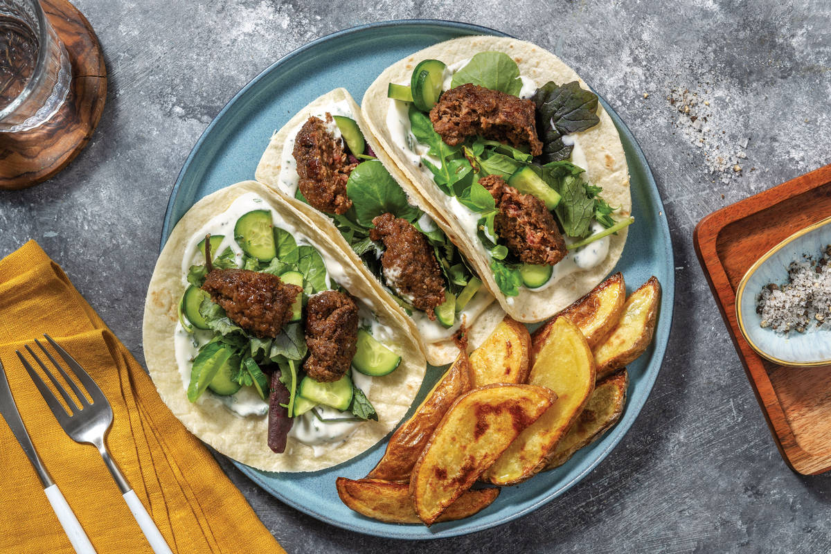 Mini Beef Kofta Kebabs & Potato Wedges