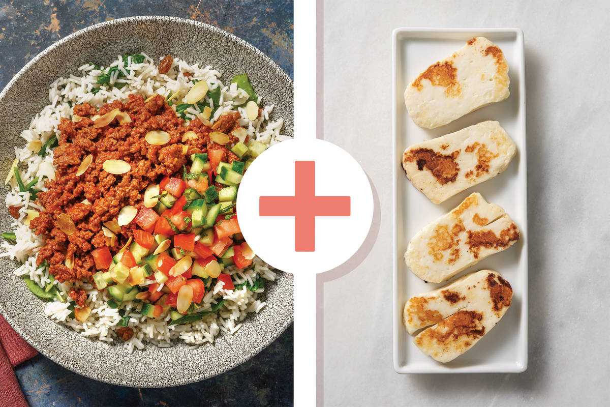 Morroccan Plant-Based Mince, Haloumi & Currant Rice