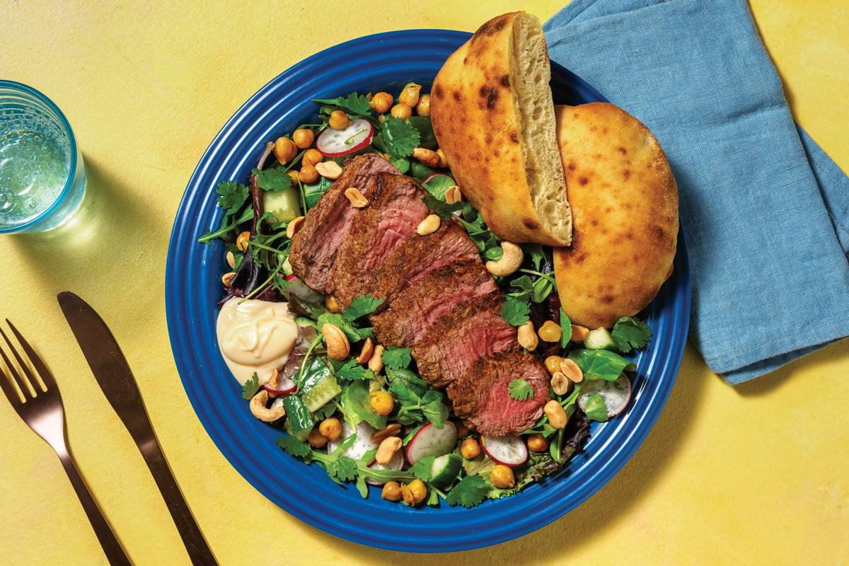 Mumbai Beef Rump & Spiced Chickpea Salad with Flatbreads