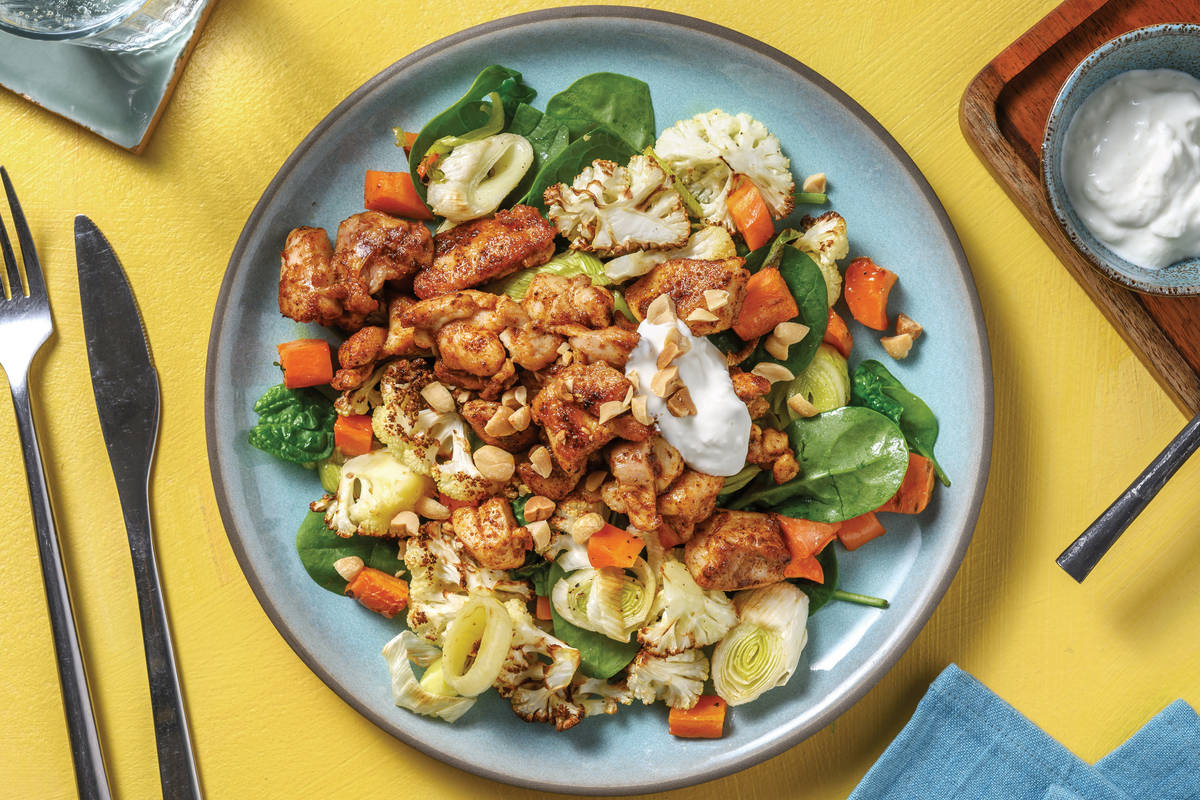 Easy Mumbai Chicken & Roast Veggie Toss