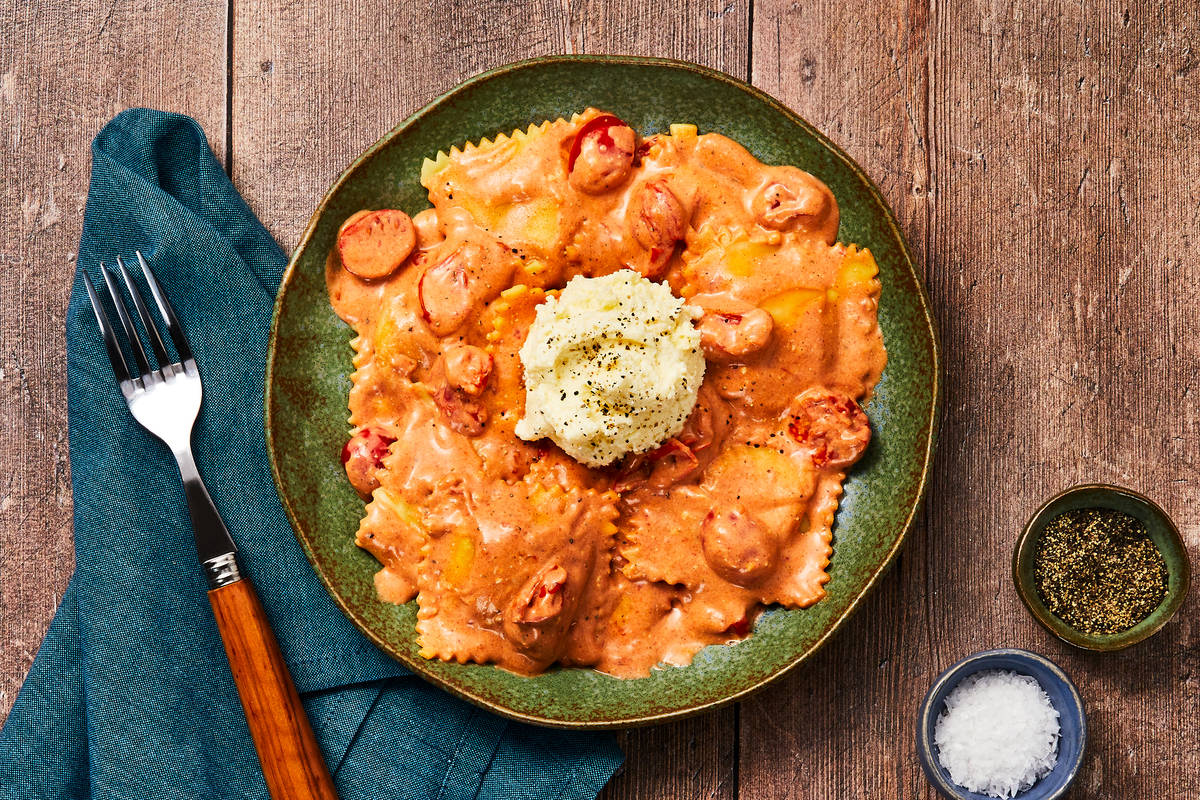 Mushroom Ravioli in a Tomato Cream Sauce