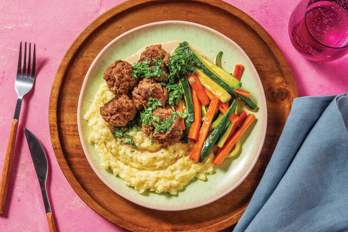 Mustard Beef Meatballs & Creamy Herb Sauce