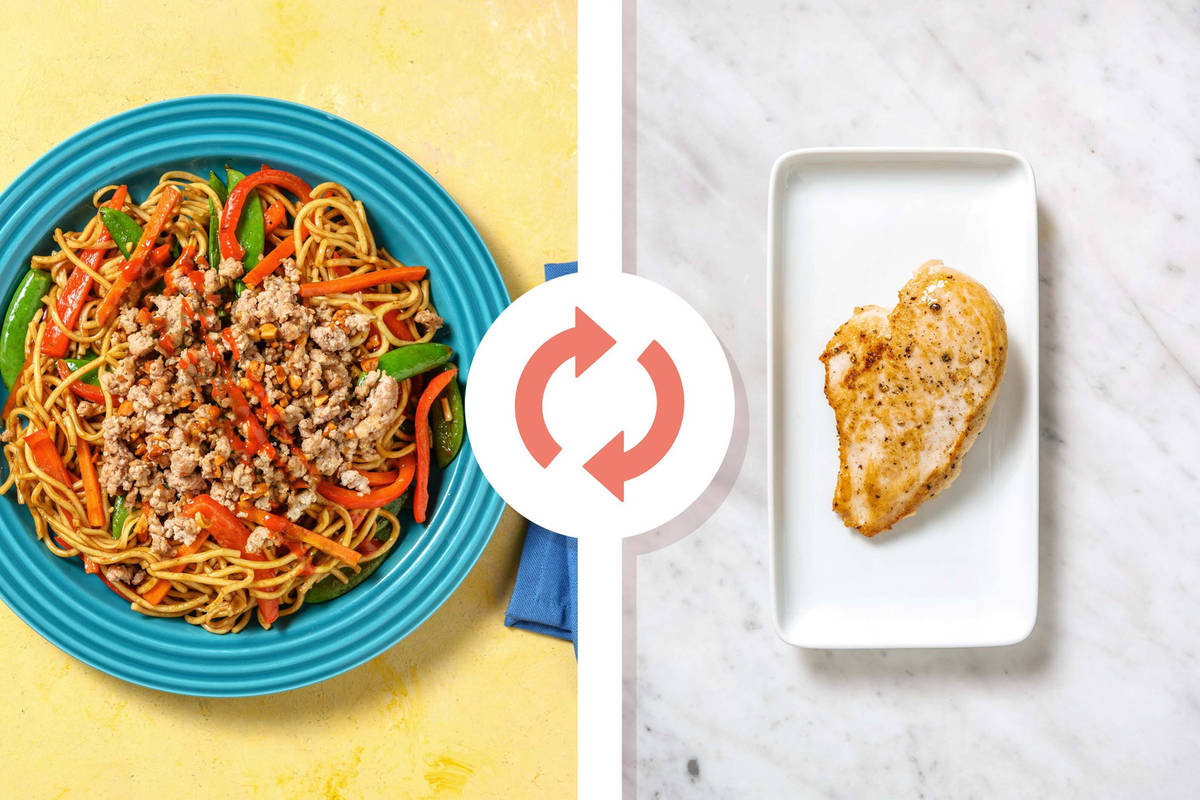 Nouilles style chow mein de poitrines de poulet aux graines de sésame et aux arachides