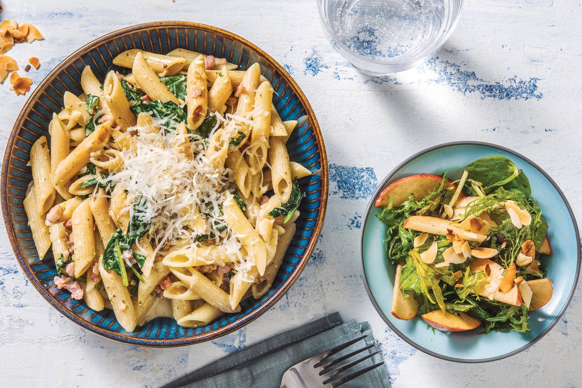 Creamy Bacon & Pesto Penne