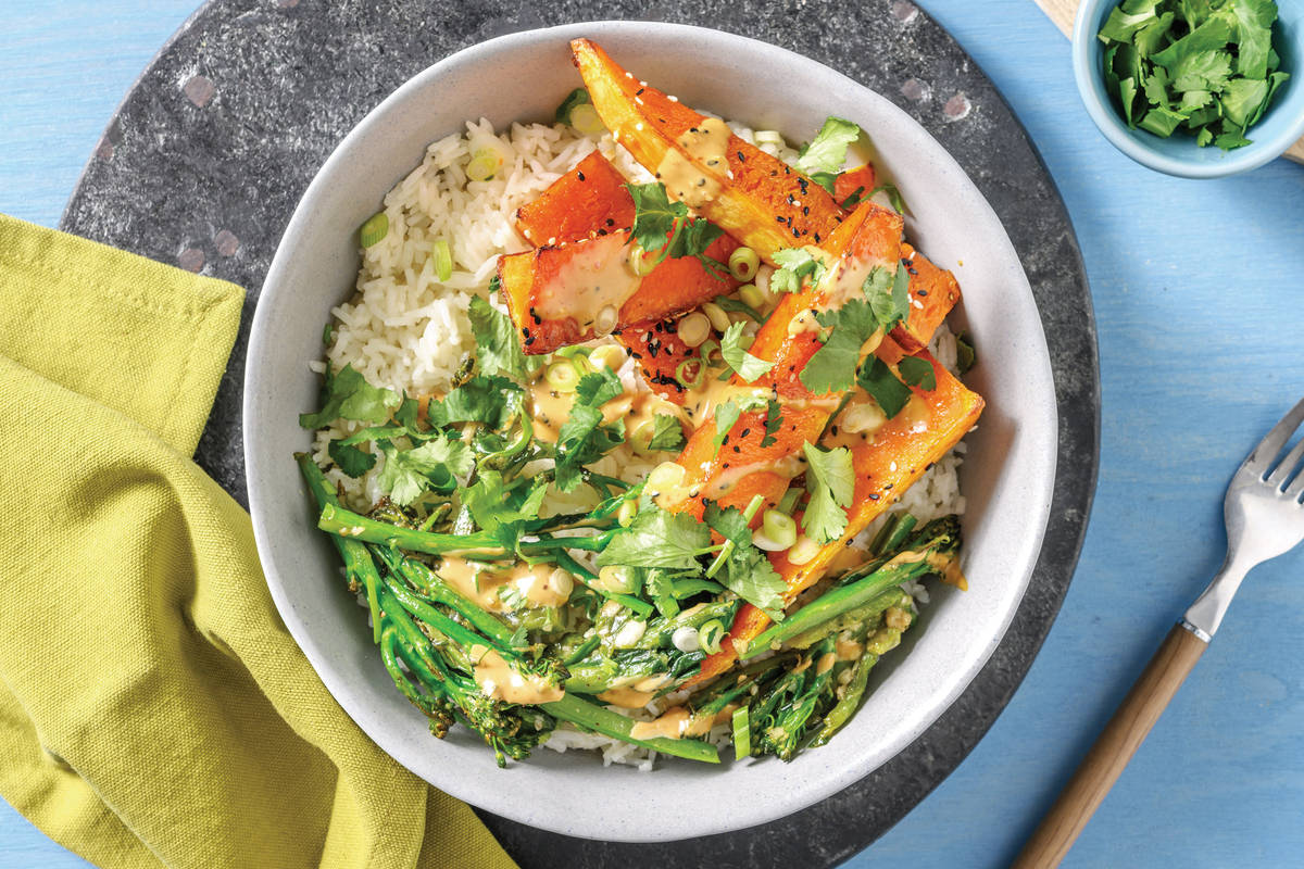 Honey-Soy Pumpkin & Garlic Rice Bowl