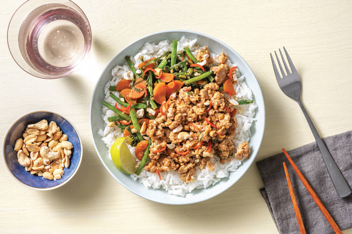 Satay Pork Bowl & Asian Soy Veggies