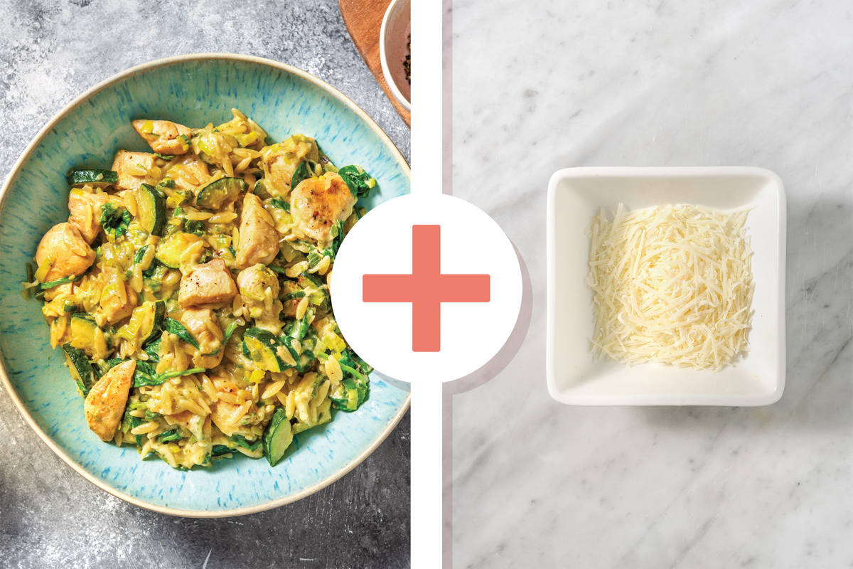 One-Pan Cheesy Chicken, Pesto & Leek Risoni