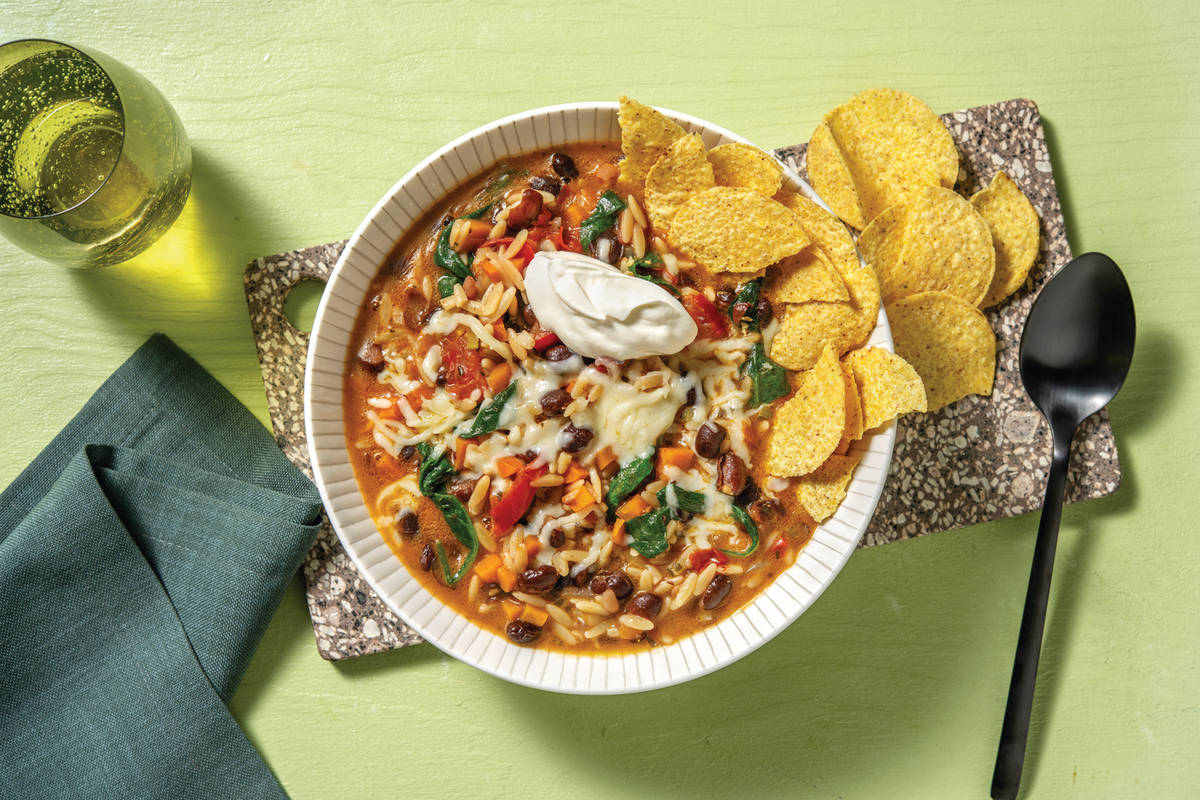 One-Pot Mexican Black Bean & Risoni Stew