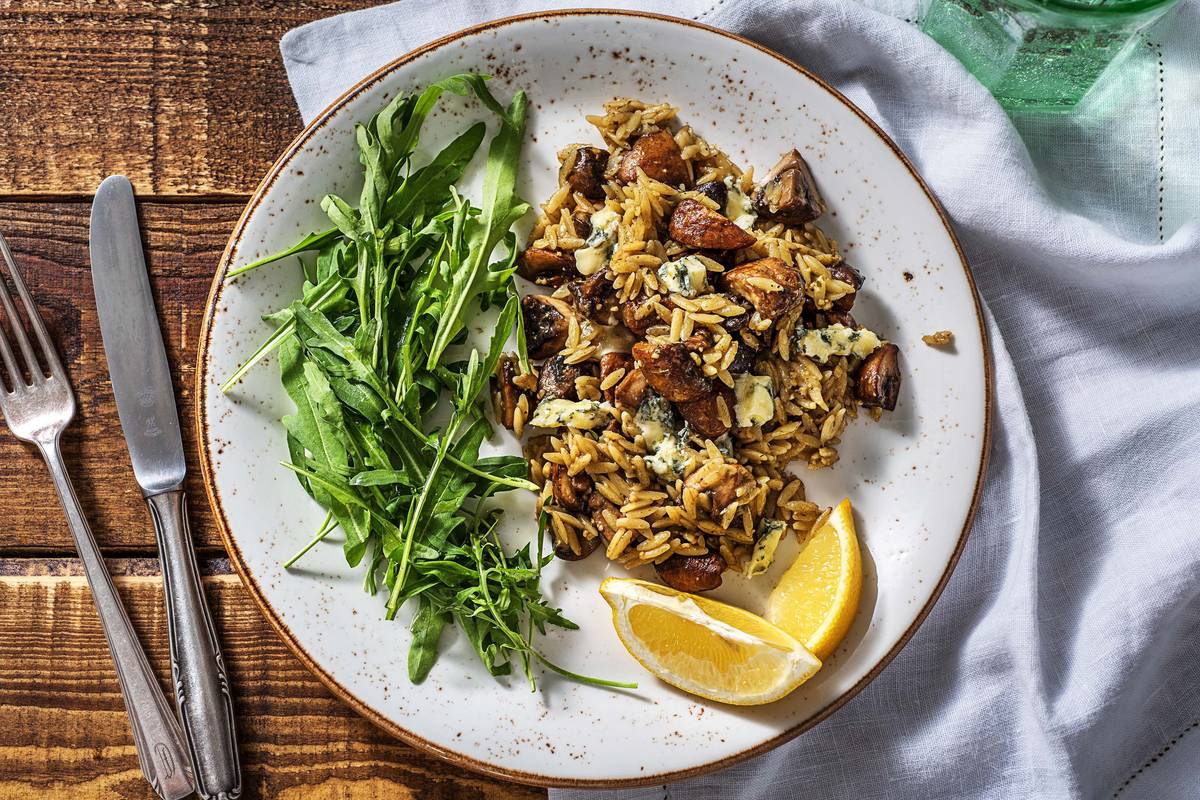 Orzo met champignons en danablu