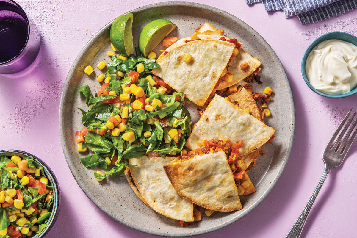 Baked Beef & Corn Quesadillas