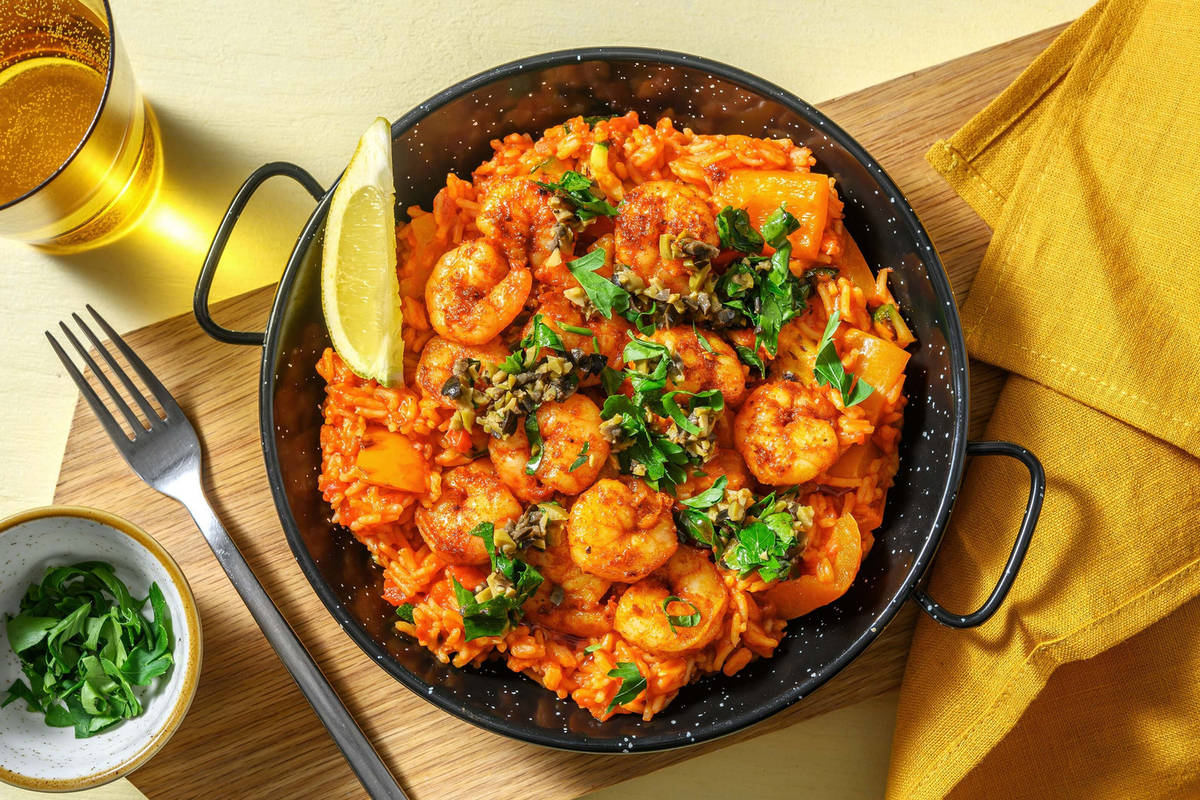 « Paella » aux crevettes grillées