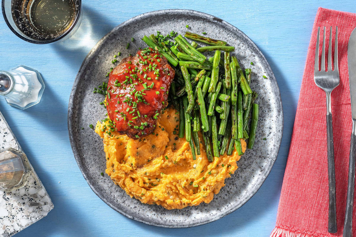 Glazed Meatloaf and Garlicky Green Beans