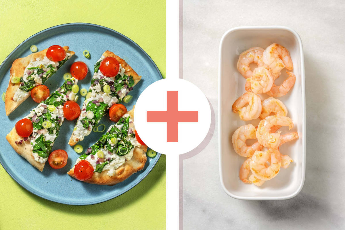 Spanakopita-Inspired Shrimp Flatbreads