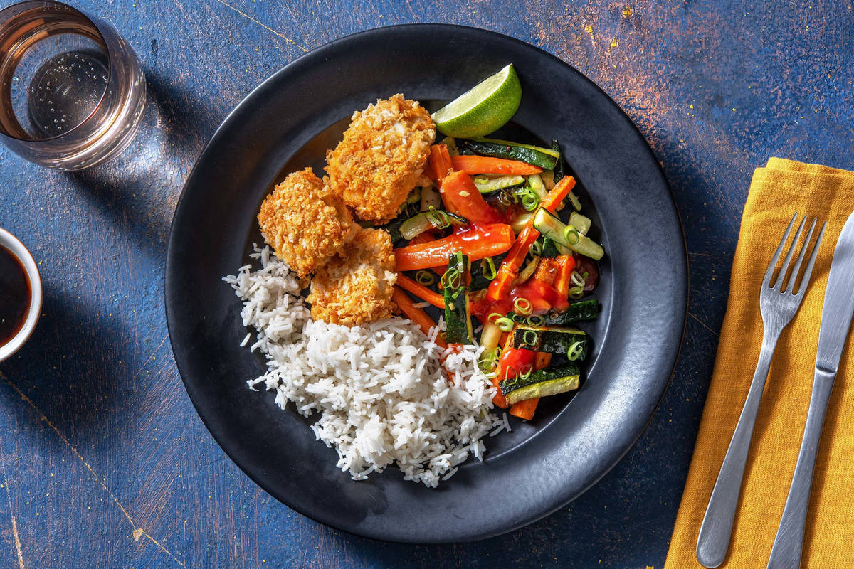 Panko-Hähnchennuggets mit Kokosreis