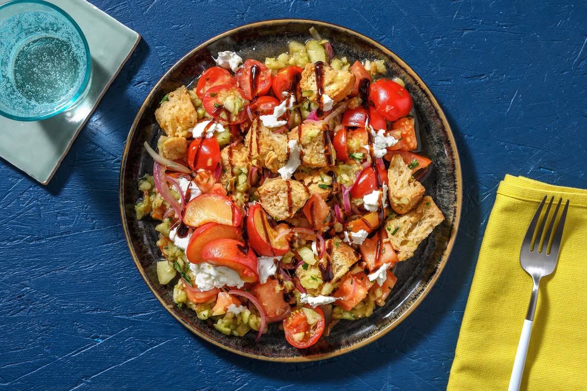 Panzanella! Brotsalat mit gebackener Nektarine