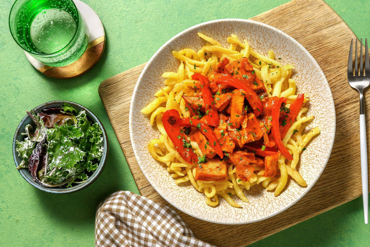 Paprikatopf mit veganen Filetstücken