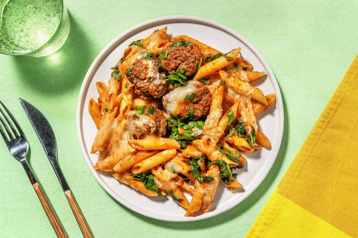 Cheesy Baked Pasta and Meatballs