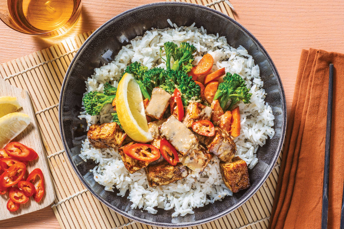Peking Marinated Tofu & Sesame-Garlic Rice