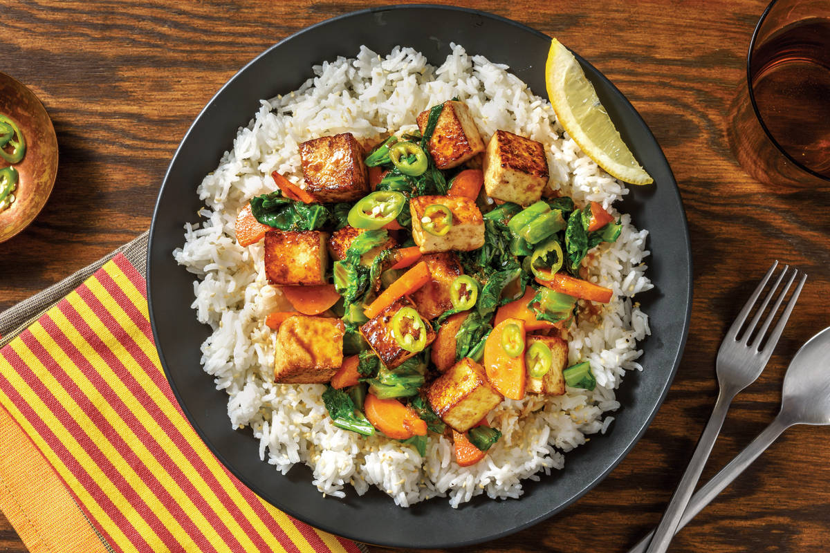 Peking Marinated Tofu & Sesame-Garlic Rice