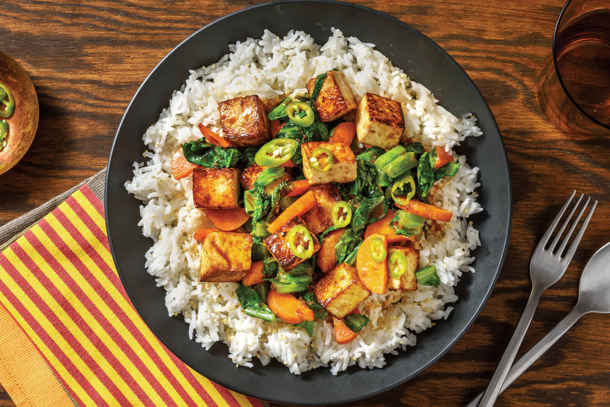Peking Marinated Tofu & Sesame-Garlic Rice