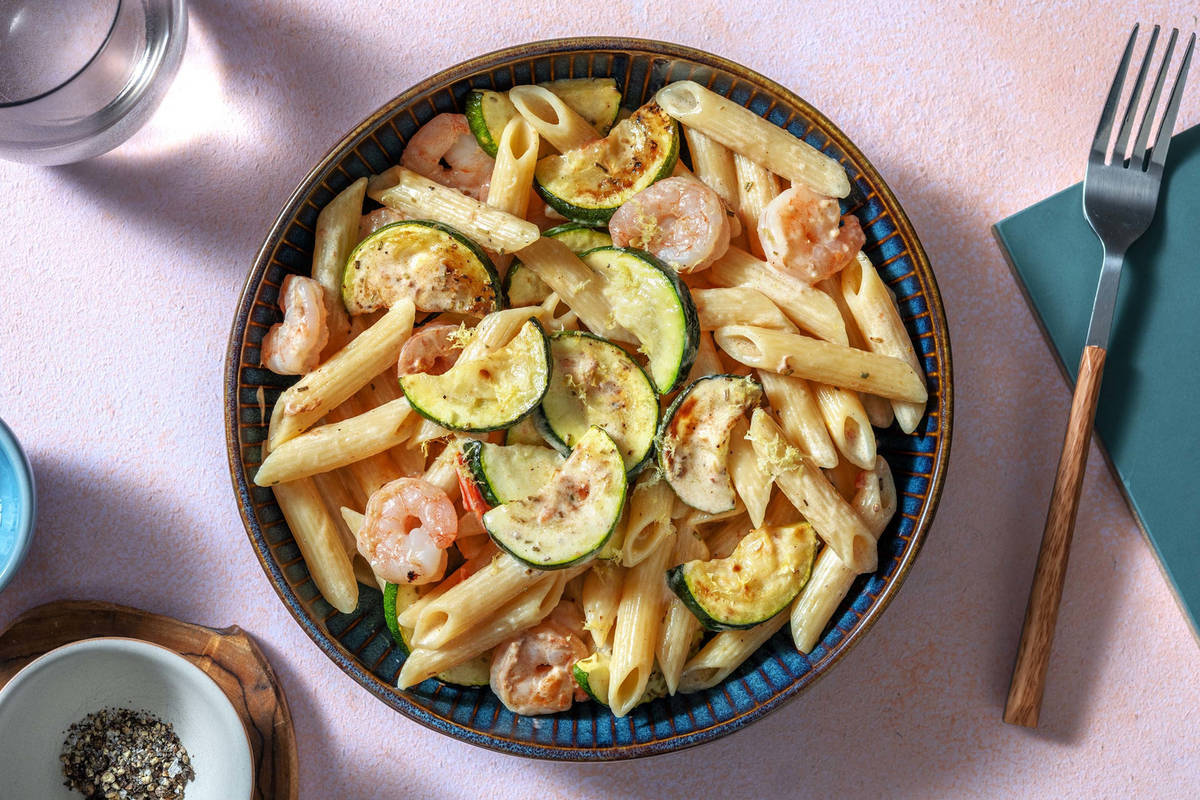 Penne aux crevettes et poireau