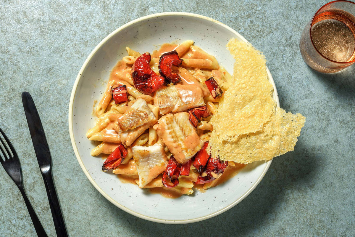Penne mit Seehecht und Spitzpeperoni
